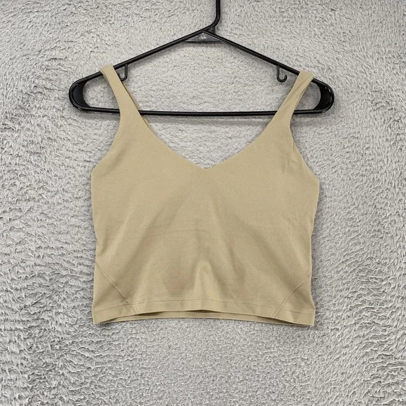 Lululemon Align Crop Tank Top Womens 6 Beige V Neck Built In‎ Bra Yoga Gym