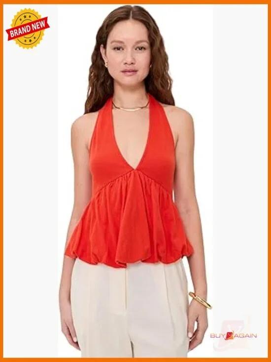 Lightweight Cotton Blend Peasant Top, Halter Neckline, Sleeveless