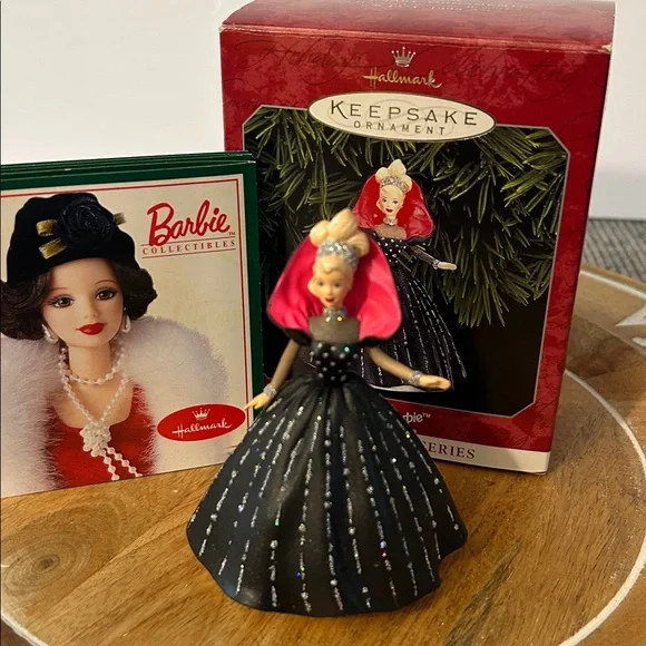 Hallmark Keepsake Holiday Barbie NEW 1998 6th in series in Black and Pink dress