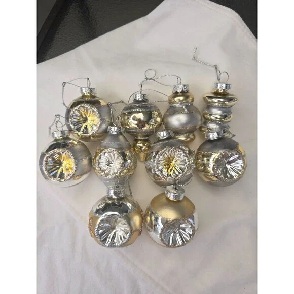 RAZ Imports Vintage Reflector Ornaments Silver/Gold Glass Set of 10 Christmas
