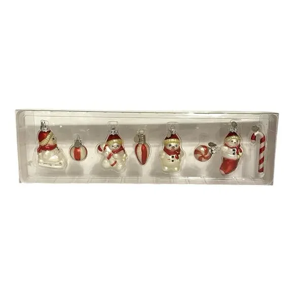 Vintage Dept 56 Mini Glass Christmas Ornament Set Snowmen Billy Buttons Set of 8