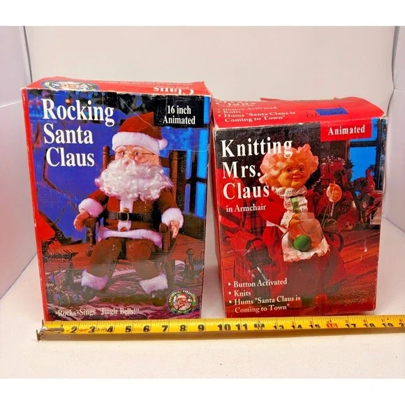 Vintage Gemmy Animated Santa Claus & Mrs Claus Christmas Figures Lot Of 2 Tested