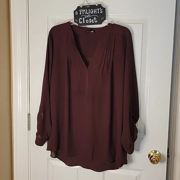 Simply Vera Vera Wang Blouse XL Magenta Dark Purple Red Long Sleeve
