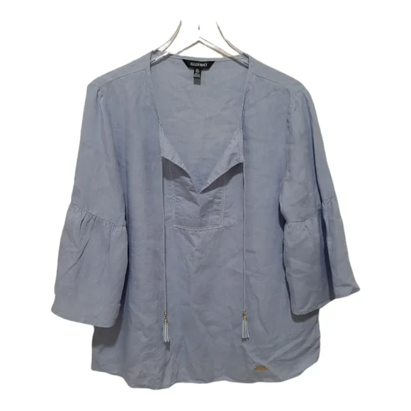 Ellen Tracy Lagenlook 100% Linen Blue Top Size Large