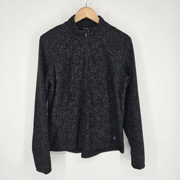 Spyder Active Ladies‎ Fleece Half 1/4 Zip Printed Pullover Black Large Sweater