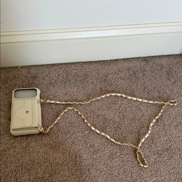 Beige Phone Case with Gold Chain