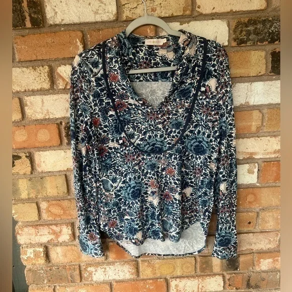 Tory Burch Silk  Floral Butterfly Print V Neck Blouse