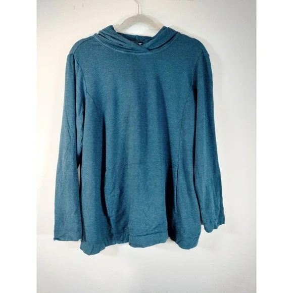 J. Jill Blue Hoodie; Long Sleeve Pullover Kangaroo Pocket Performance Sweatshirt