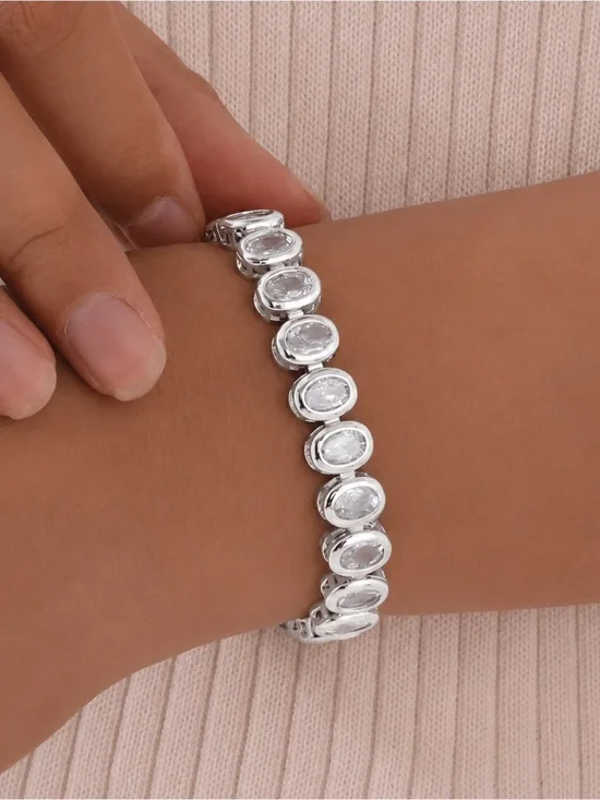 Silver  finish metal Cubic Zirconia Tennis Bracelet