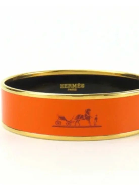 Orange enamel and gold-tone bangle bracelet