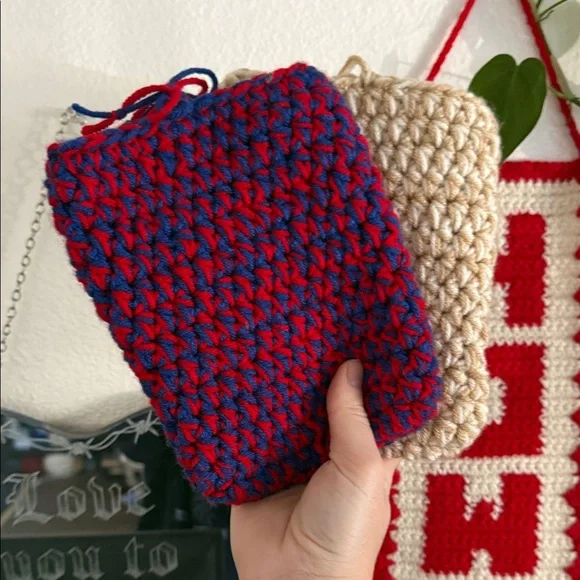 Handmade Red and Beige Crochet Kindle Pouches