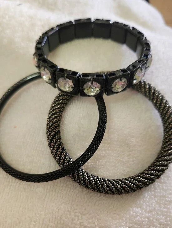 Black Rhinestone Accent Women's Bracelet Set