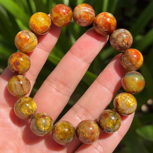 13.5mm stretchable chunky golden‎ pietersite bracelet