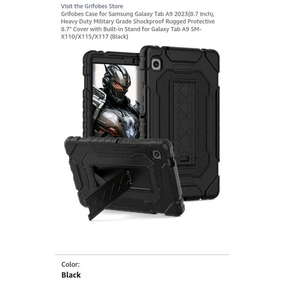 Black Rugged Protective Case for Samsung Galaxy Tab A9