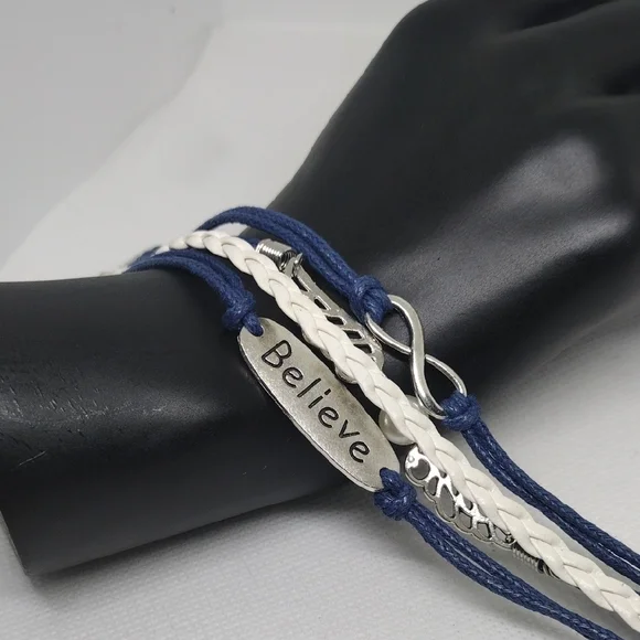 Blue & White Braided ‘Believe’ Charm Bracelet | New in Packaging
