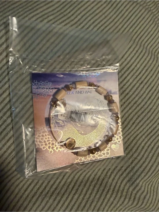 Alex and Ani Beige Pearl and Gold Accent Expandable Bracelet