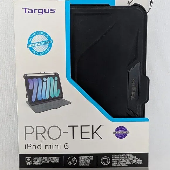 New Targus Pro-Tek For IPad Mini 6 Case Black THZ911US Antimicrobial Protection