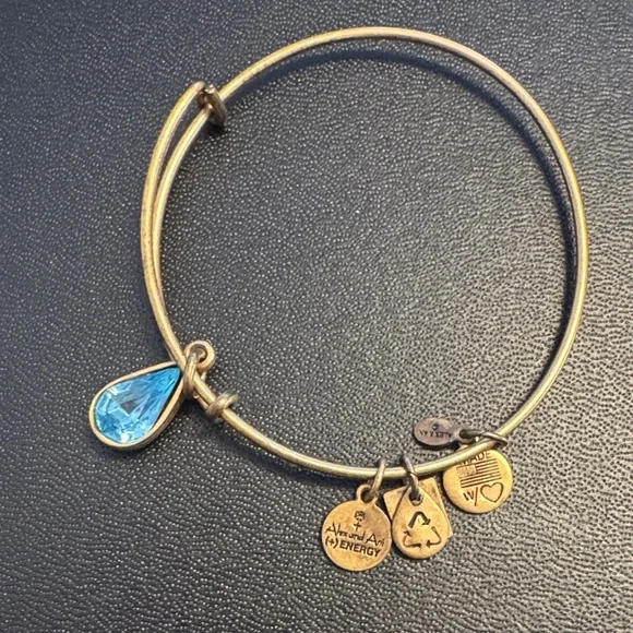 Alex and Ani Gold Blue Teardrop Charm Bangle Bracelet