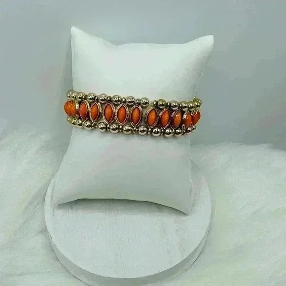 Orange Beaded Statement Bracelet