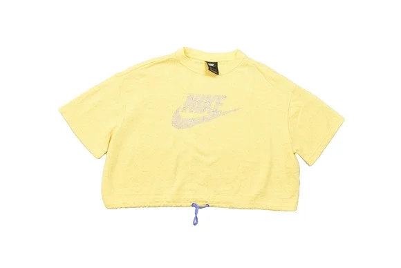 Nike Women's XL Yellow Sportswear Logo Crop Top Short Sleeve Cinch Waist Sweatsh
