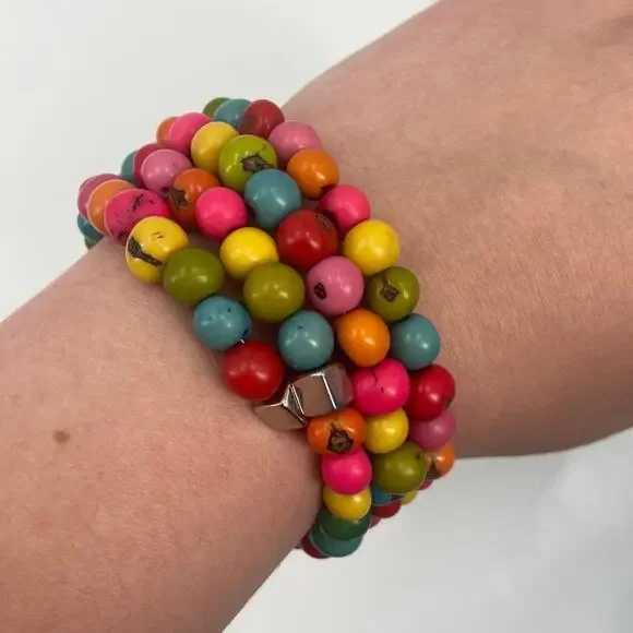Rainbow memory wire dead beaded bracelet
