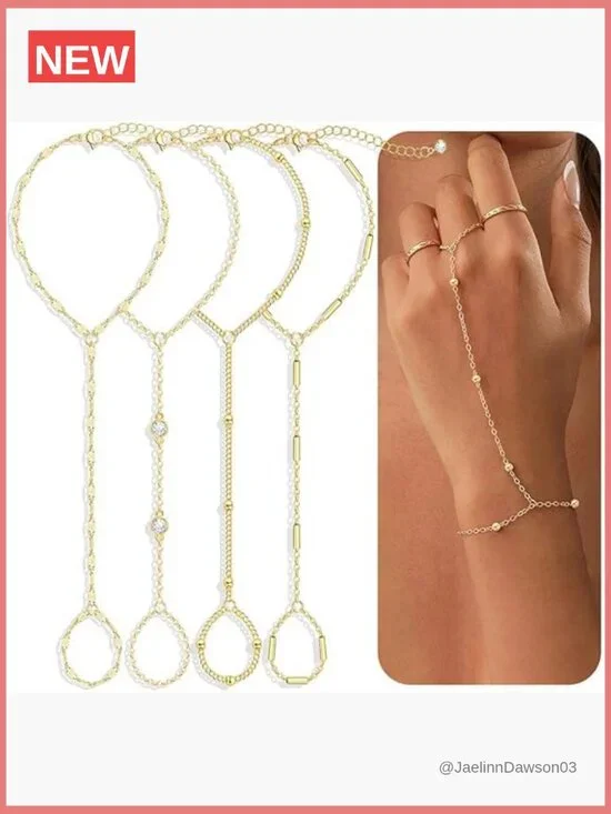 4 Pcs Gold Hand Chain Bracelets Set – Dainty Link Bracelet Stack
