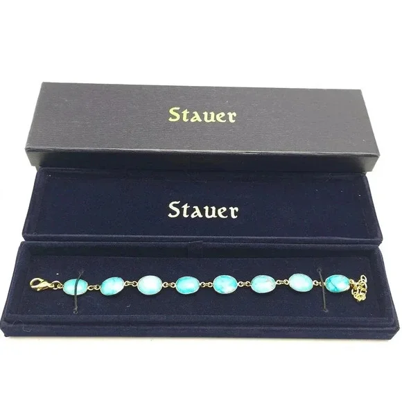 Stauer Eterno Bracelet With Blue Turquoise In Velvet Box 9.5 Total Length