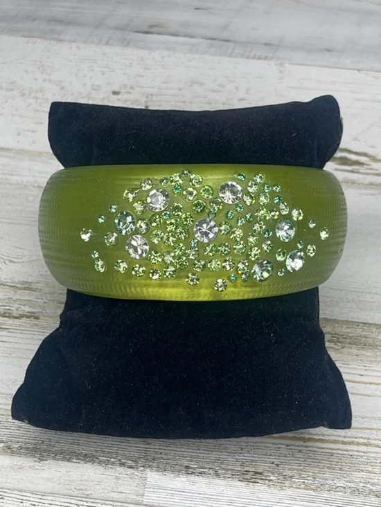 Textured Green Lucite Crystal Embellished Chunky Statement Bangle