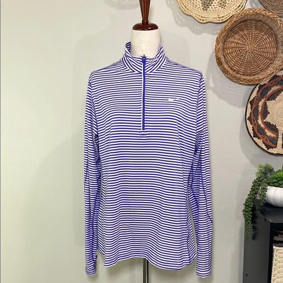 Nike Running Dri-Fit Lightweight Purple White Stripe Mock Neck 1/4 Zip Shirt XL