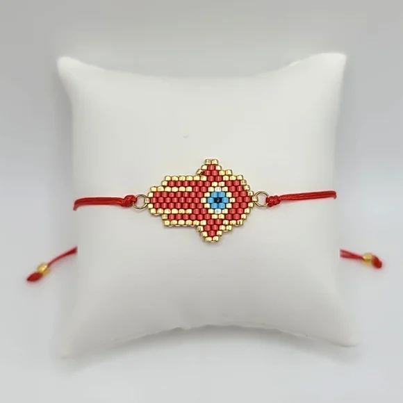 Boho Red Beaded Nazar Evil Eye Ward Hamsa Bracelet