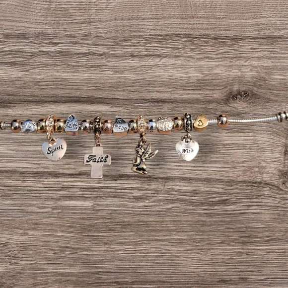 Vintage Style Faith Charm Bracelet, Gold Tone, Mid-weight, Approx. 8