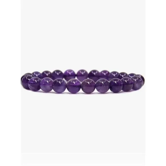 NEW Amethyst 8mm Round Beads Stretch Crystal Bracelet 7 Inch