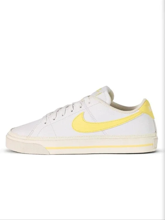 Nike Court Legacy Next Nature White Low-Top Sneakers with Pale Yellow Swoosh