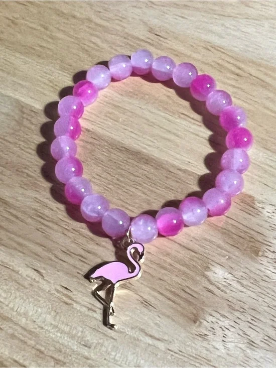 Pink Beaded Bracelet with Flamingo Charm B199