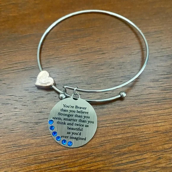 Silver Metal Bracelet Women’s Inspirational Faux Sapphire Rose Gold Heart