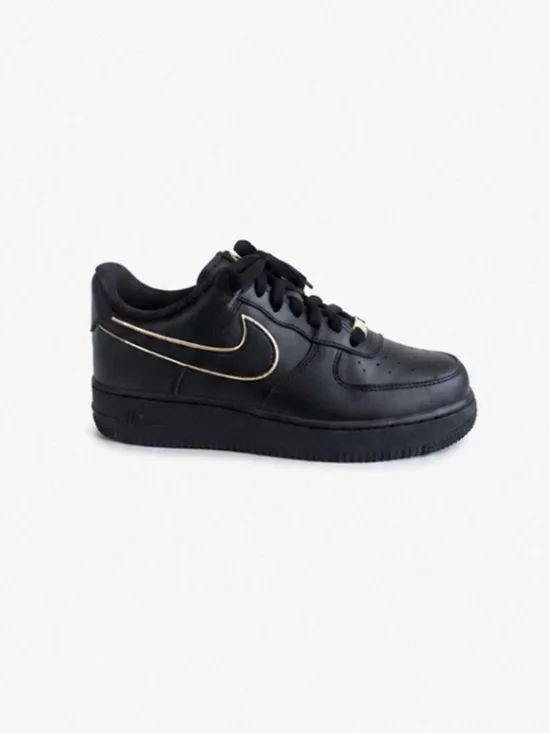 Nike Air Force 1 '07 Essential Black With Gold Piping Women’s Size 8. 5 EUC!