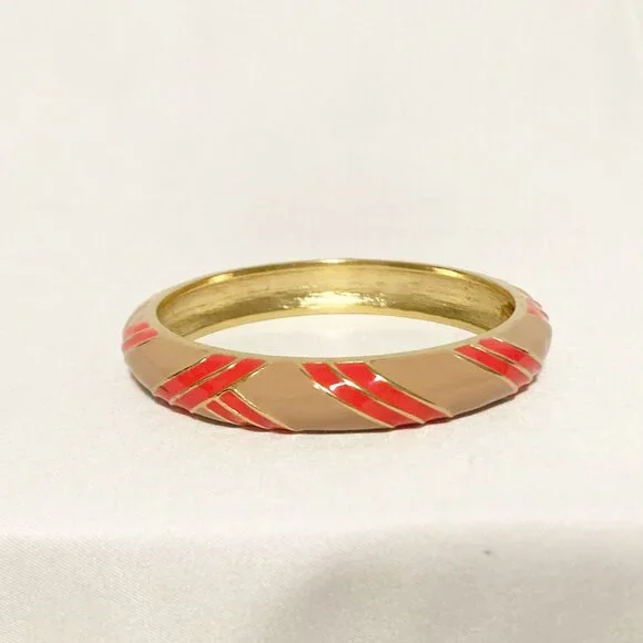 J. Crew Tan Coral Gold Enamel Striped Bangle Bracelet