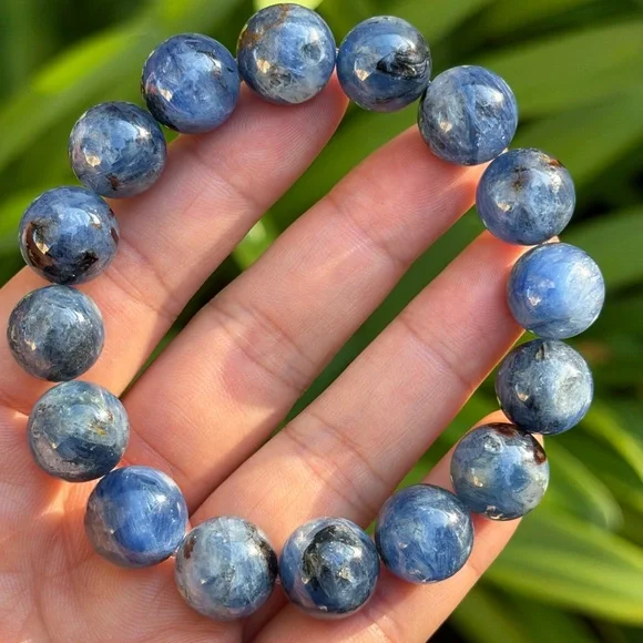 13.5mm‎ stretchable chunky blue kyanite bracelet 0740