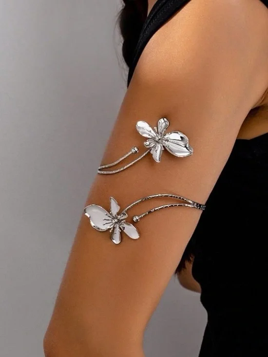 Silver Floral Arm Cuff Bracelet - Women Jewelry