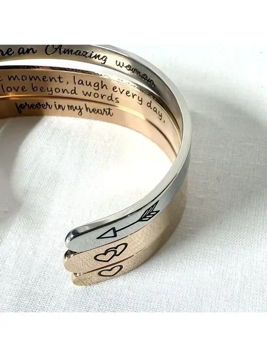 Metal Cuff Bracelets Set of 3 Rose Gold and Silver