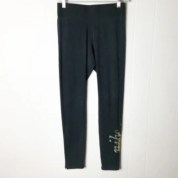 Nike 7/8 Workout Leggings Black & Gold Size M Workout Gym