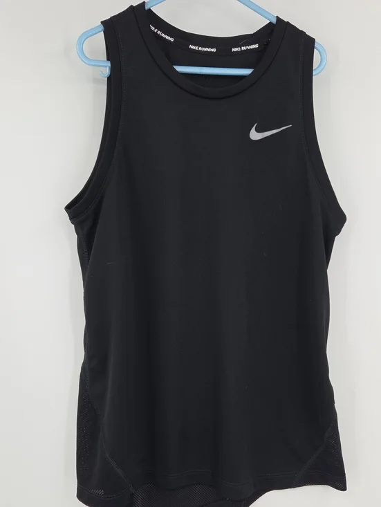 Nike Black Sleeveless Running Tank with Silver Swoosh