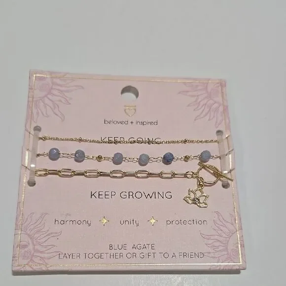 Blue Agate Charm Bracelet Set
