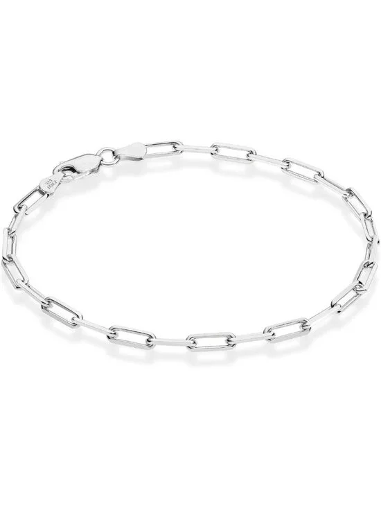 Solid 925 Sterling Silver Paperclip Link Chain Bracelet for Women & Men, Made in