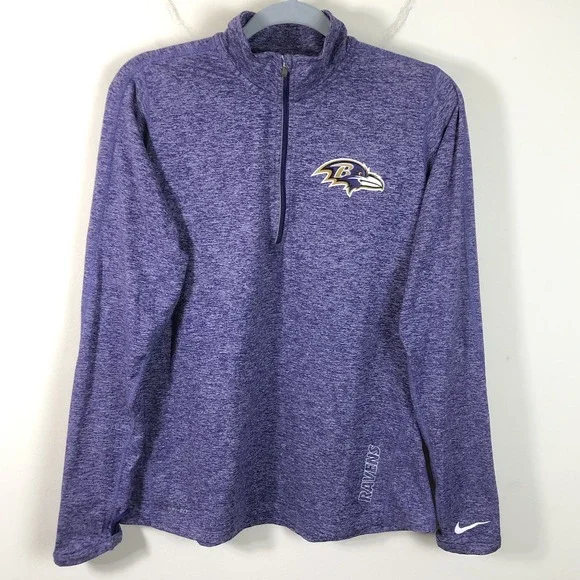Nike Baltimore Ravens NFL Dri-Fit 1/4 Zip Pullover Sweatshirt Womens Sz L Purple