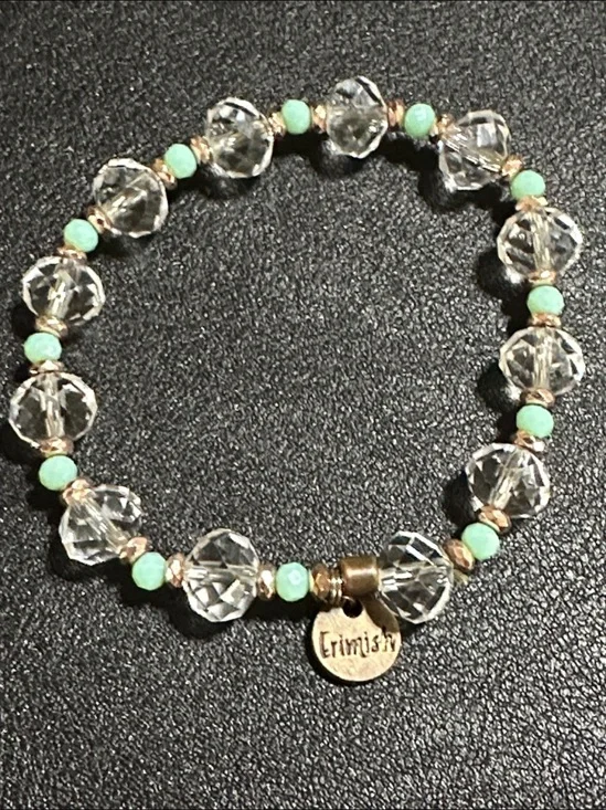 Erimish Clear Faceted Crystal & Faceted Green Spacer Bead Stretch Bracelet