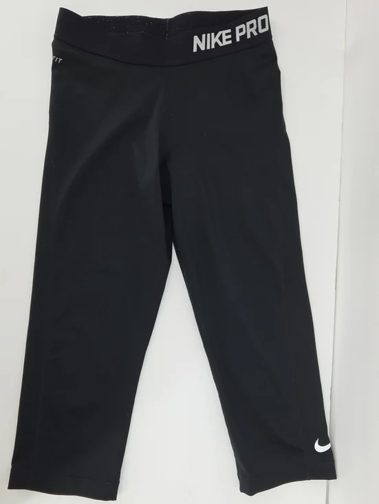 Nike Black Cropped Performance Leggings with White Logo