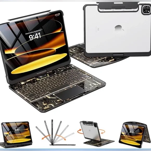 Keyboard Case for iPad Air 13” M3/M2 & iPad Pro 12.9” 3–6 Gen w/ Trackpad 360°