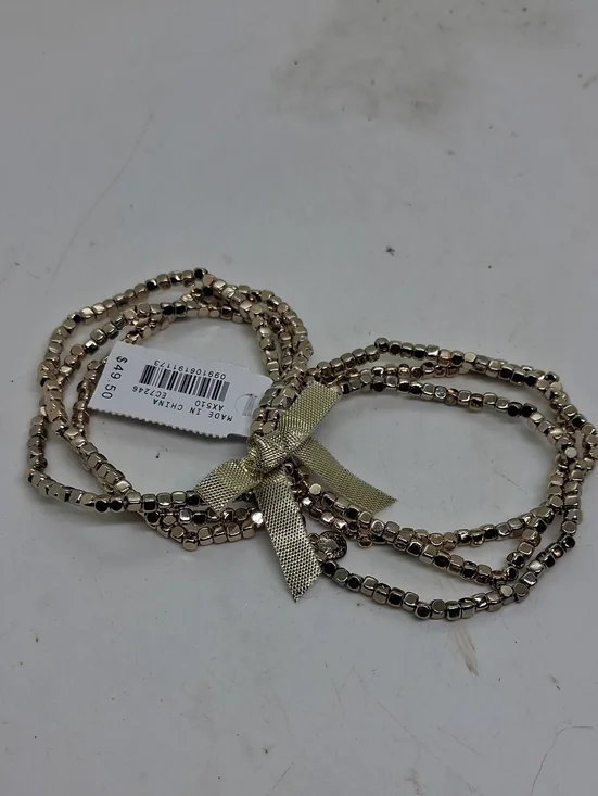 NWT Women's J. Crew Gold Beaded Stretch Bracelet Set with Bow Accent