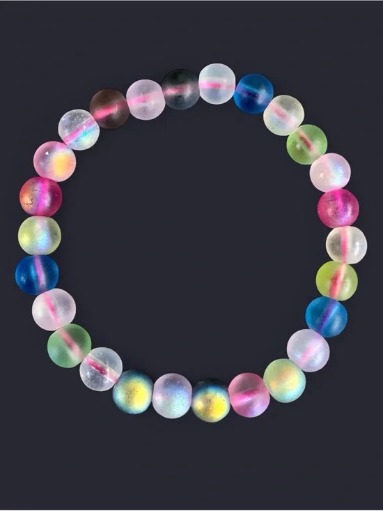 Rainbow Iridescent Glass Bead Bracelet